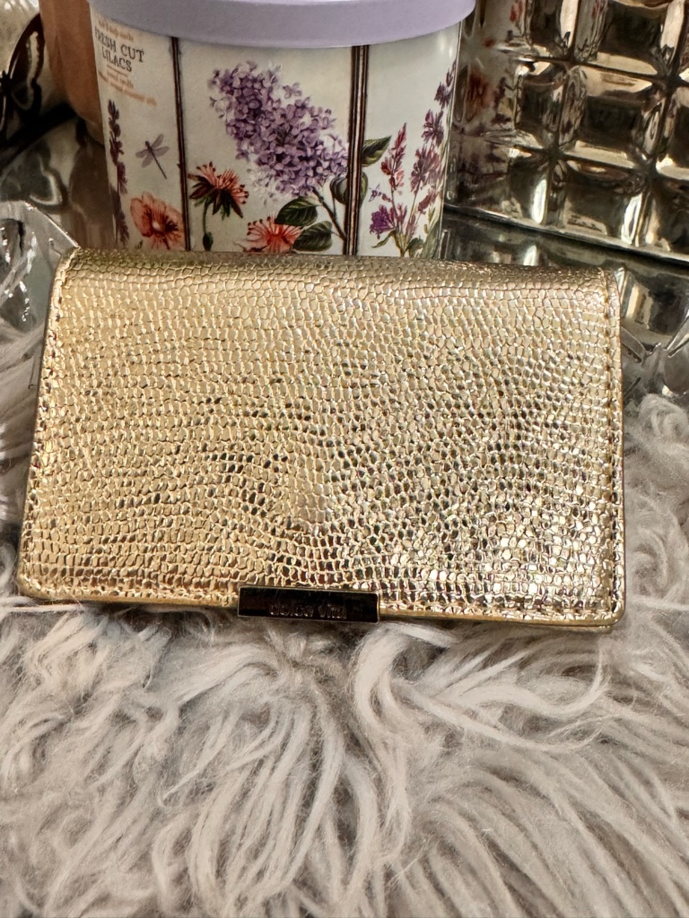 Metallic Gold Textured Women’s Wallet - Designer Plate